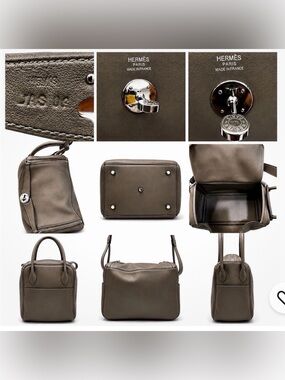 HERMÈS Small Brown Top Handle Bag Detachable Strap Turn Lock Silver Hardware